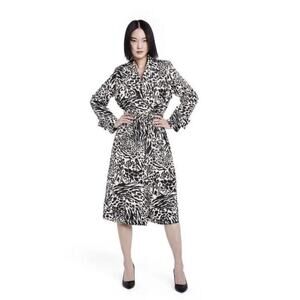 Sergio Hudson x Target Trench Coat Black/White Animal Print Women's Size XXS